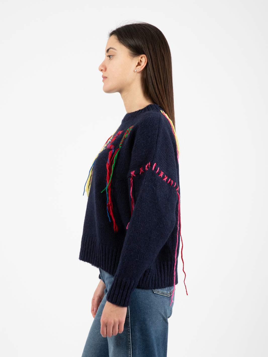 Pullover con logo e dettagli colorati blu