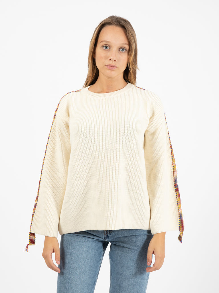 AKEP - Pullover girocollo con inserti colorati panna