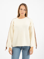 AKEP - Pullover girocollo con inserti colorati panna