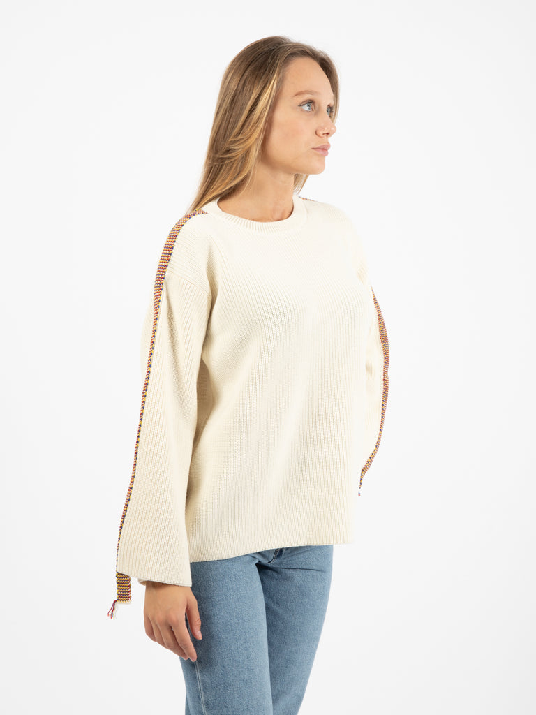 AKEP - Pullover girocollo con inserti colorati panna