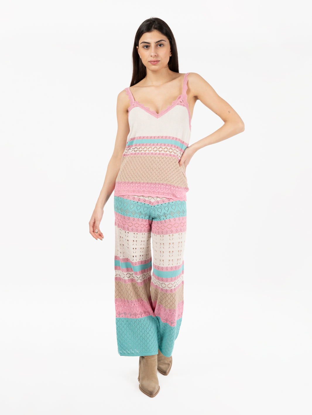 Top canotta in maglia multicolor