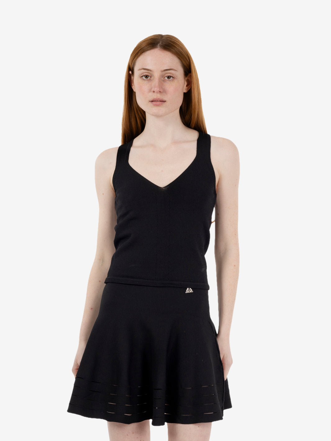Black V-neck knit top