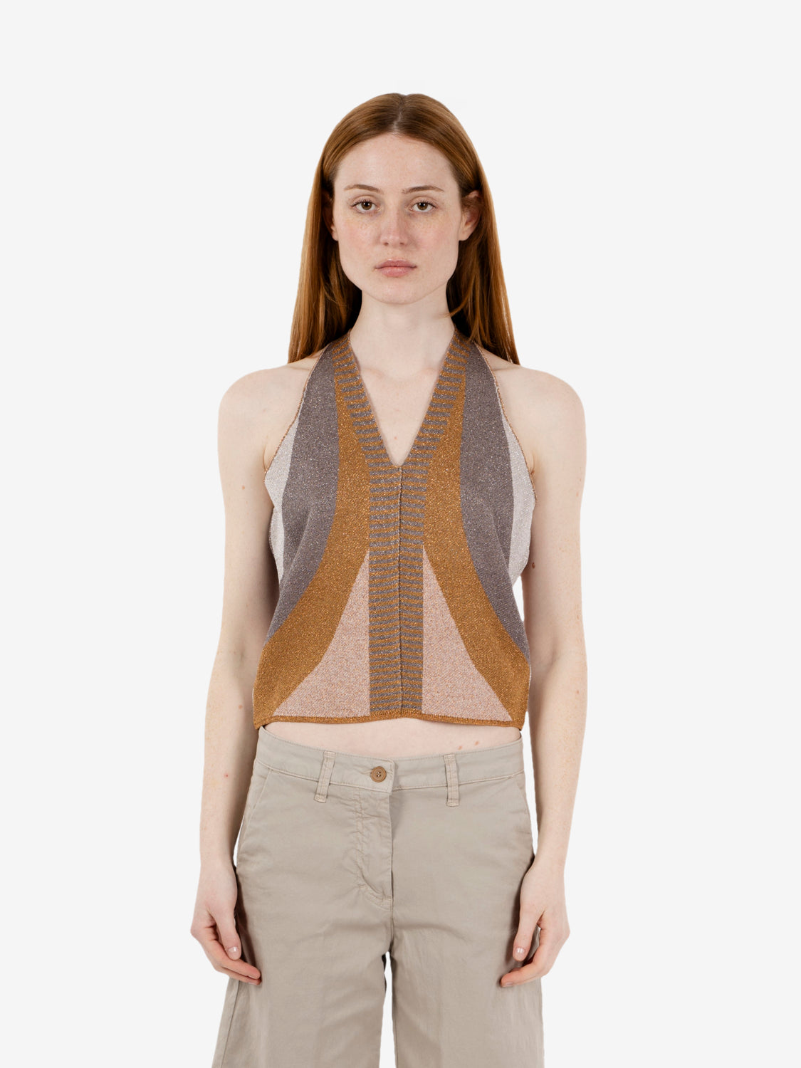 Jacquard wave top grey / gold