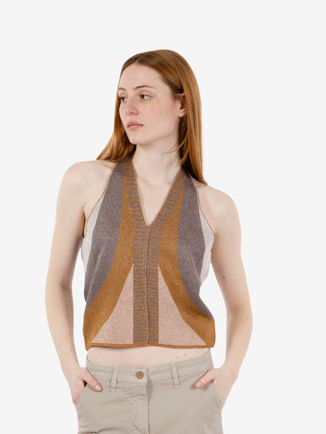 Jacquard wave top grey / gold
