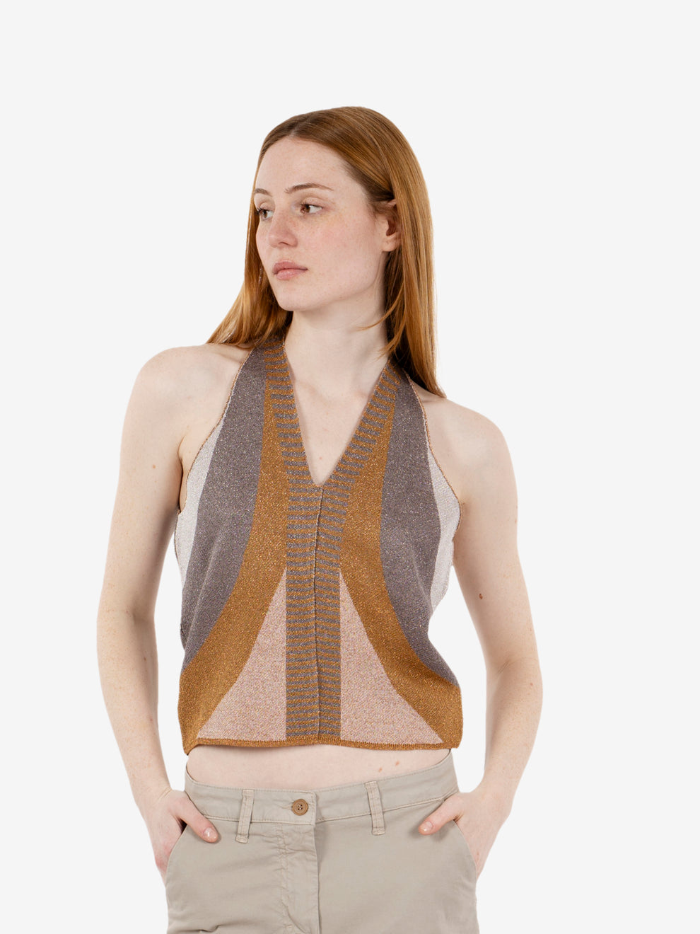 Jacquard wave top grey / gold