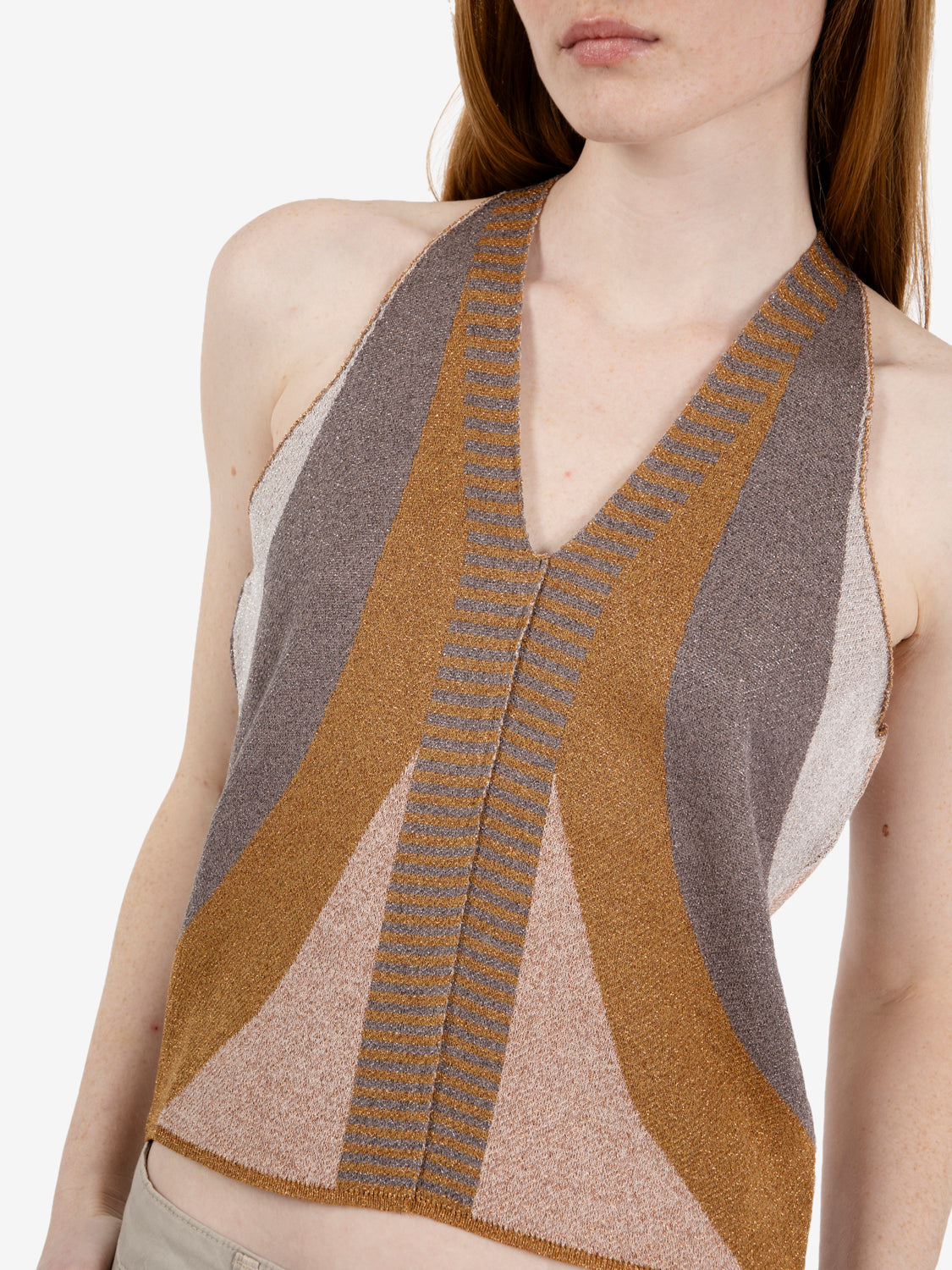 Jacquard wave top grey / gold