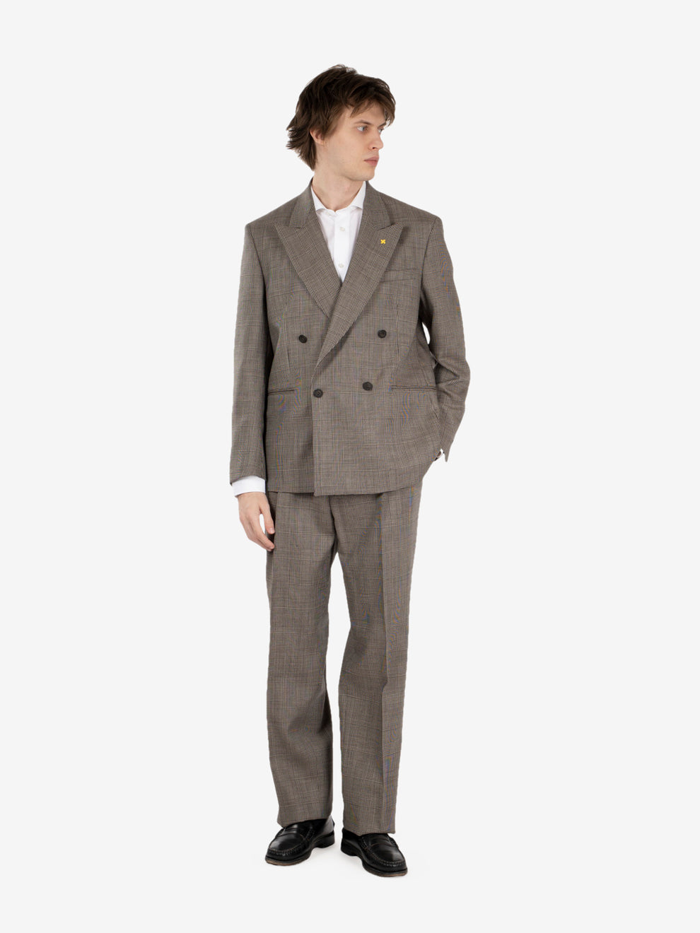Over-sized double-breasted houndstooth dress