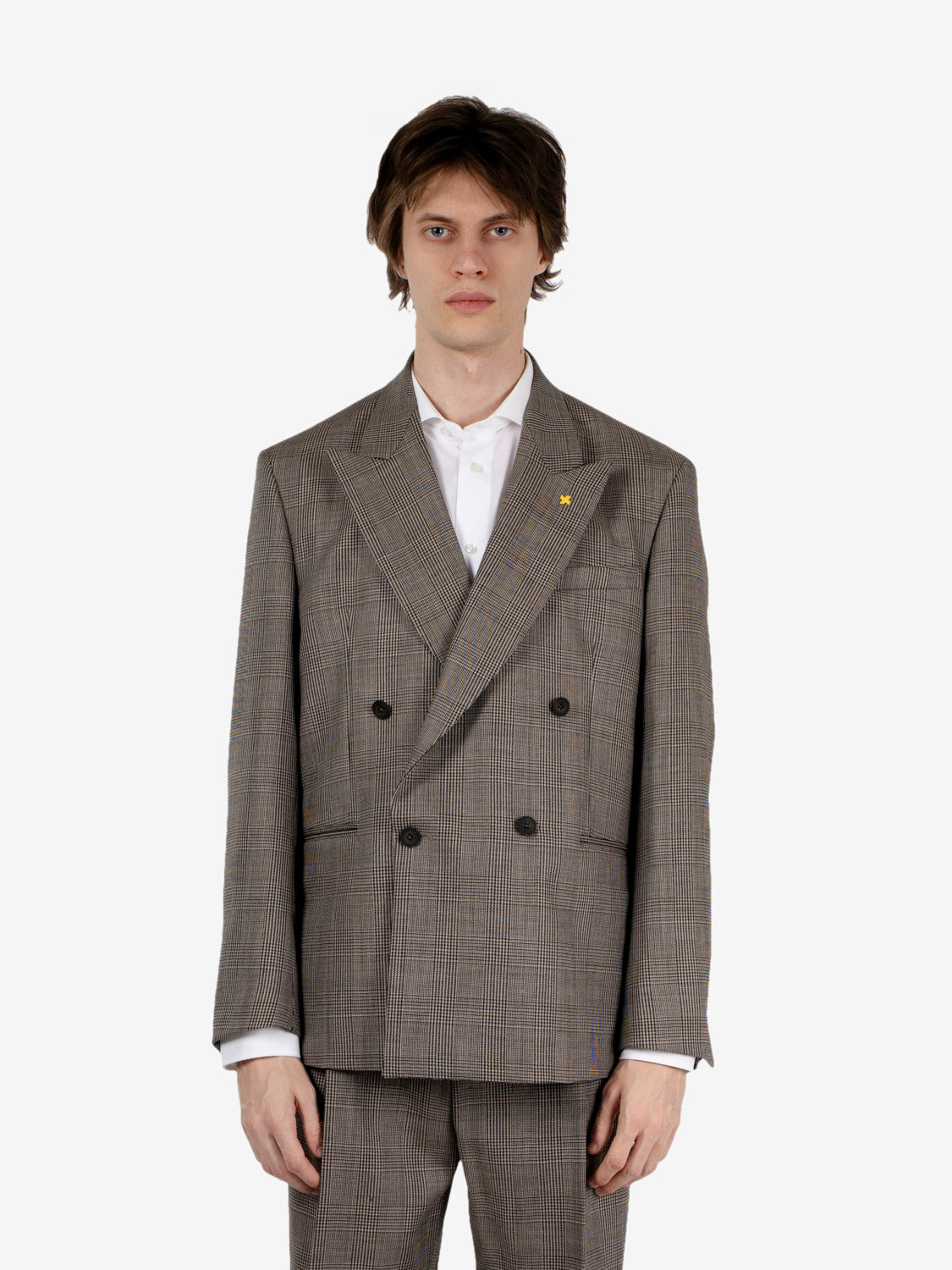 Over-sized double-breasted houndstooth dress