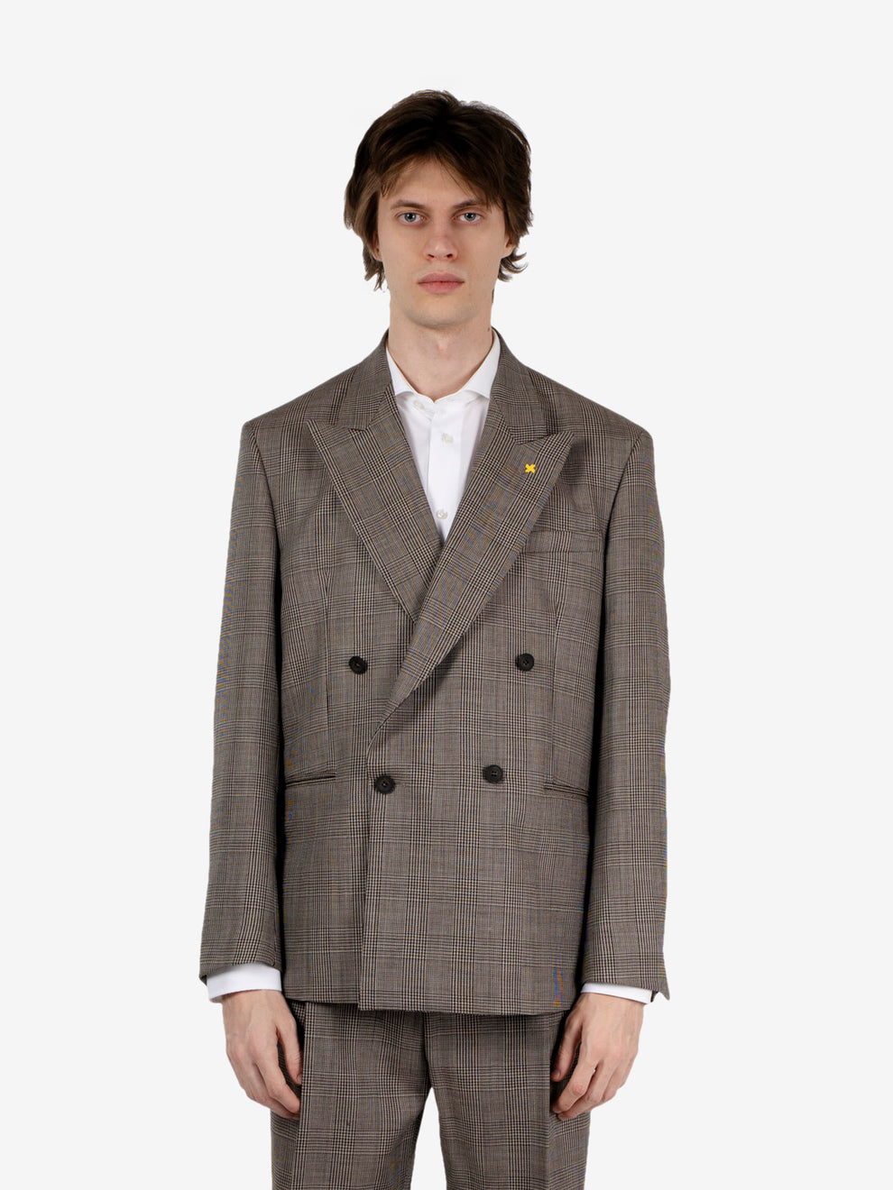 Over-sized double-breasted houndstooth dress