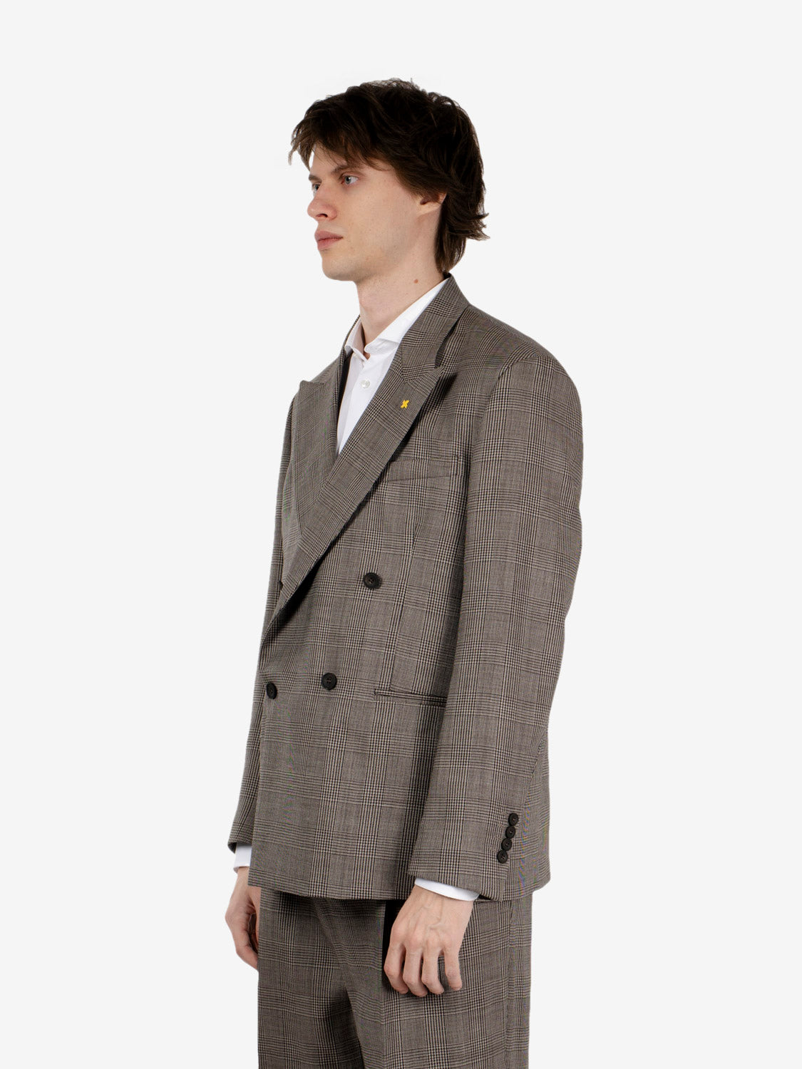 Over-sized double-breasted houndstooth dress