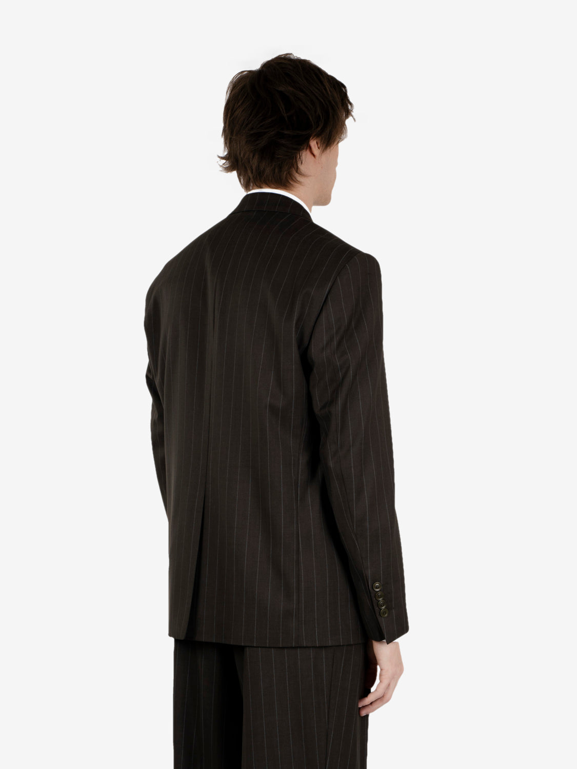Green pinstriped oversized double-breasted suit