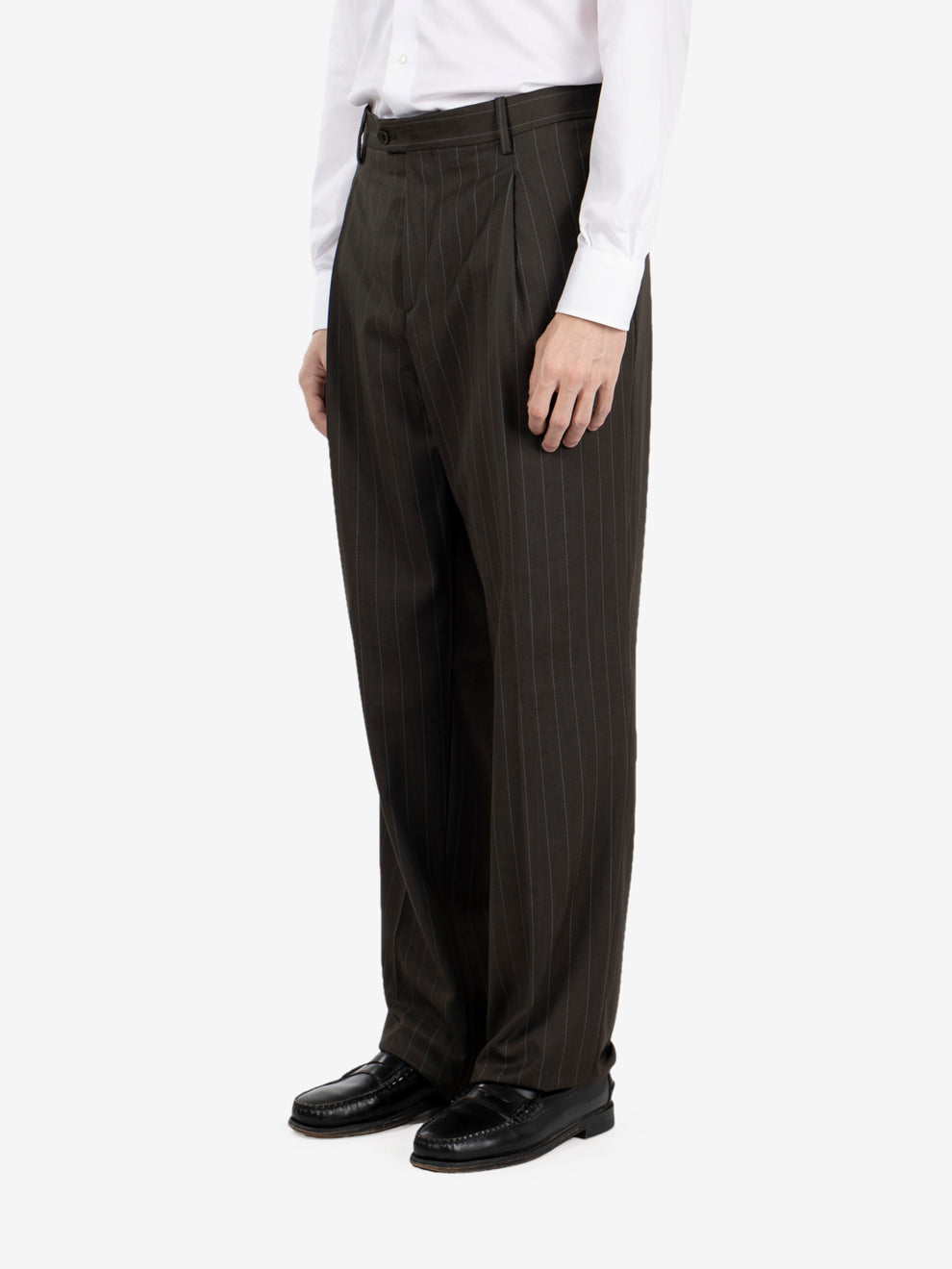 Green pinstriped oversized double-breasted suit