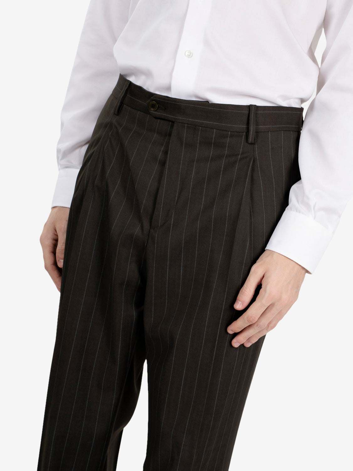 Green pinstriped oversized double-breasted suit