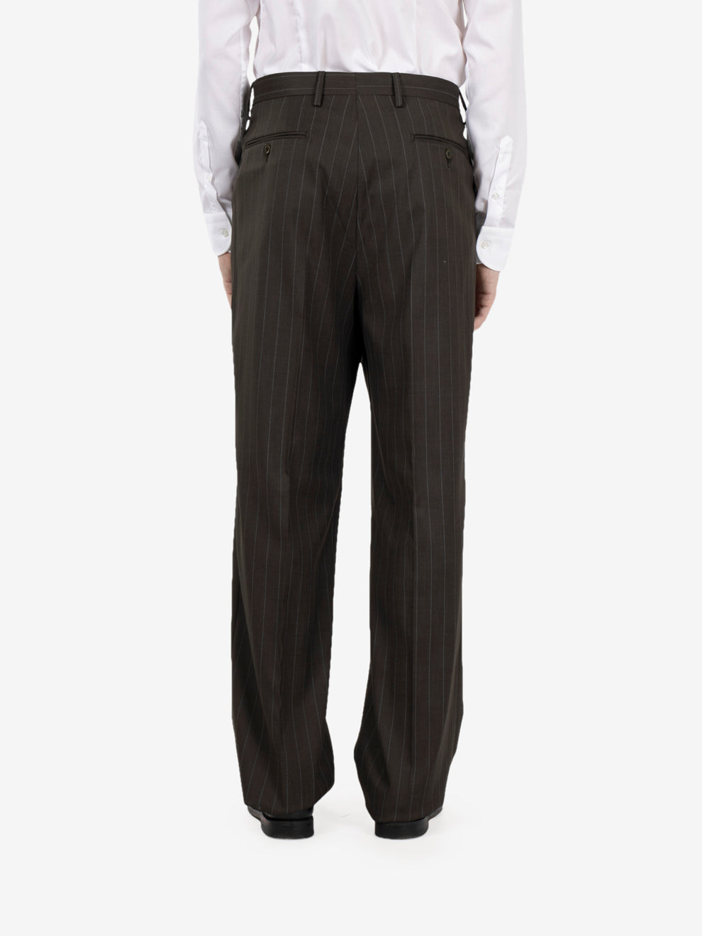 Green pinstriped oversized double-breasted suit