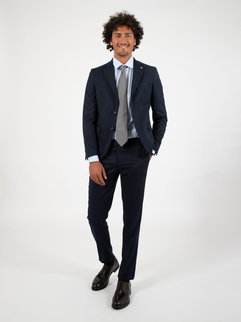 Abito giacca pantalone in lana blu