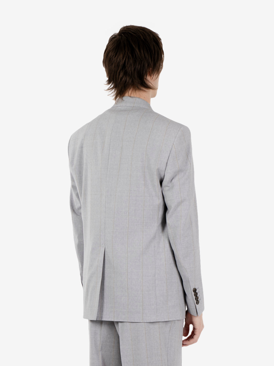 Grey pinstripe double-breasted oversized suit