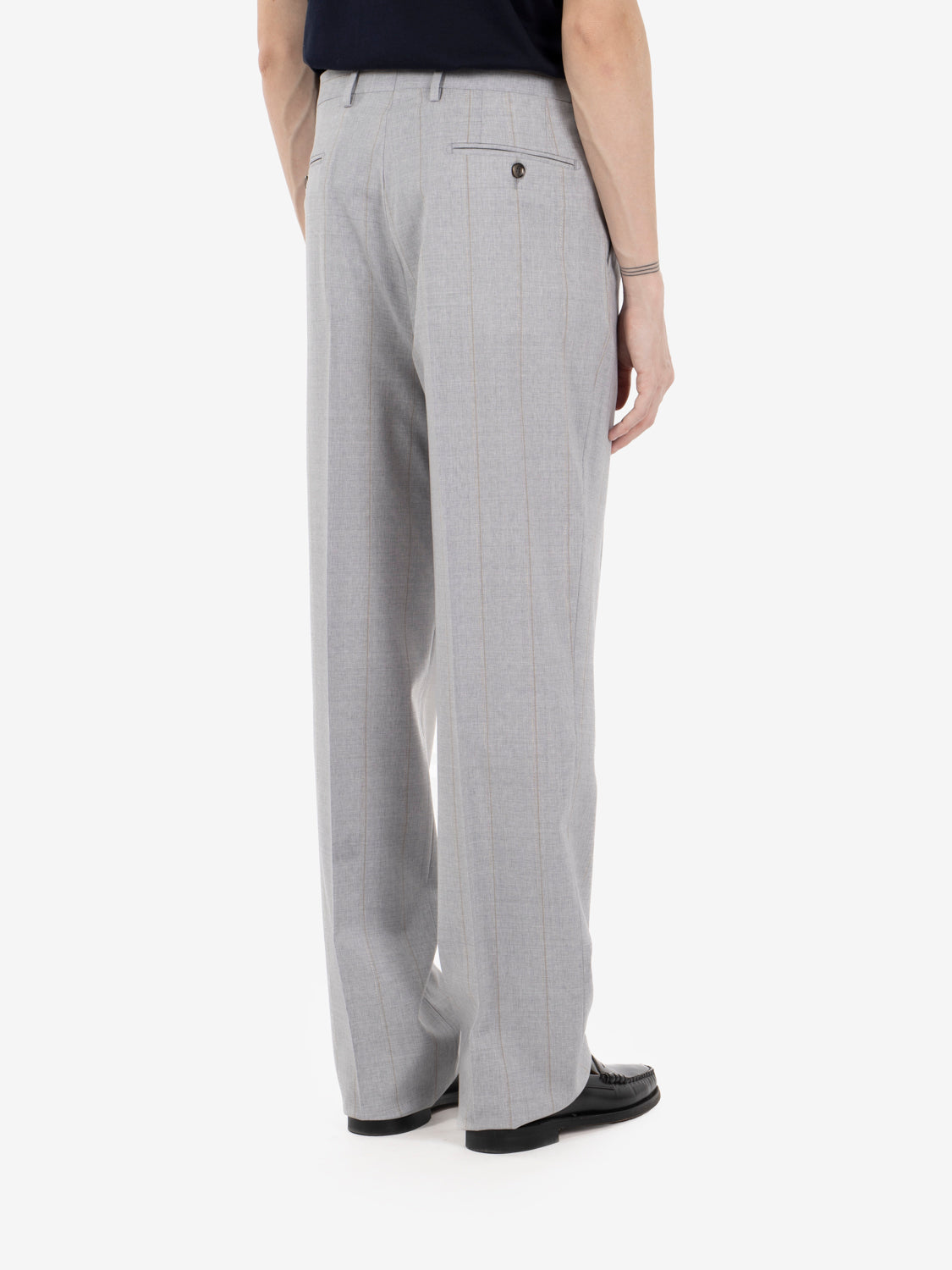 Grey pinstripe double-breasted oversized suit