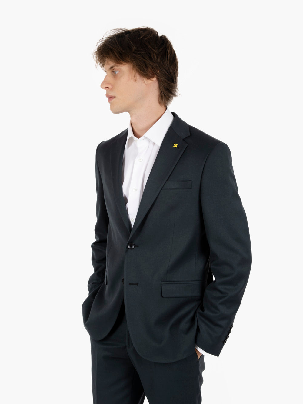 Abito slim in misto lana verde