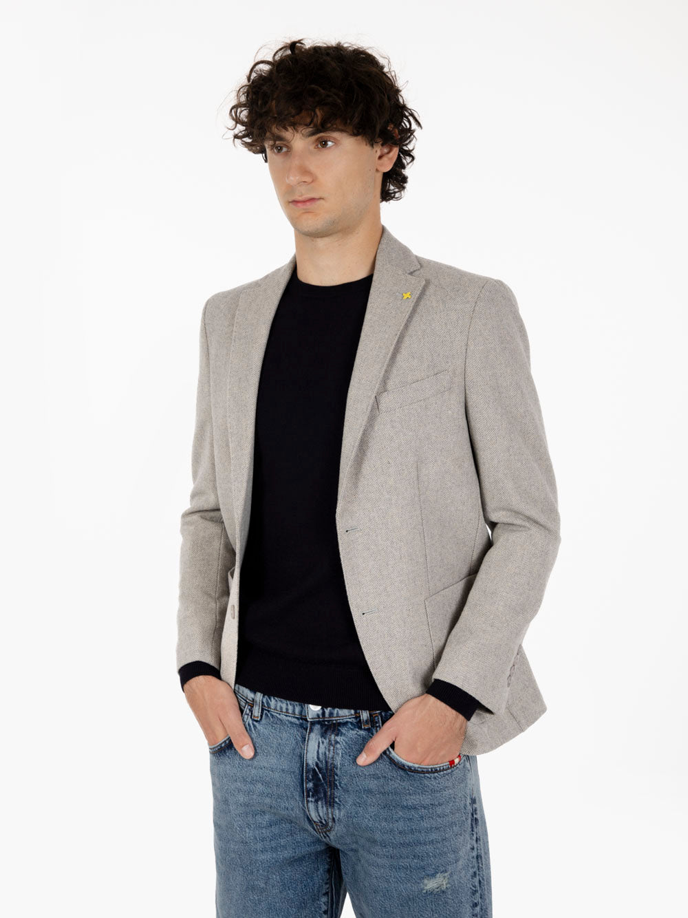 Blazer monopettp a spina di pesce grigio