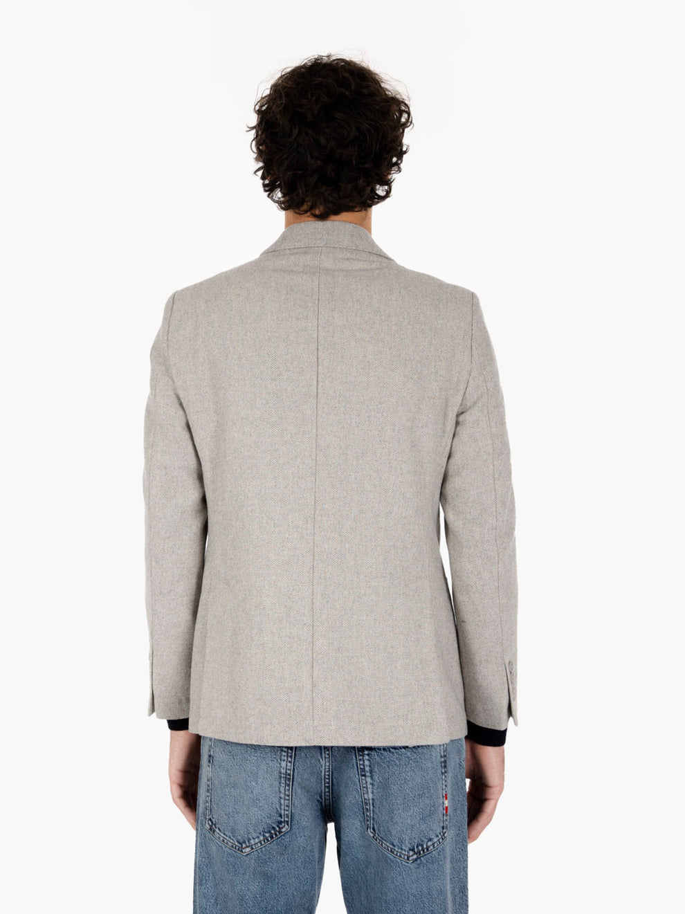 Grey herringbone single-breasted blazer