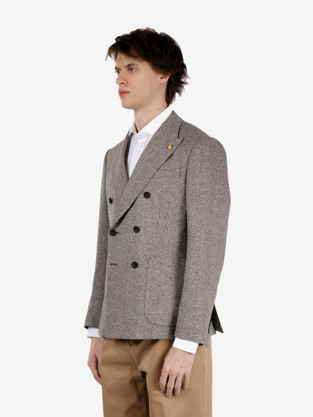 Beige / dark brown double-breasted blazer
