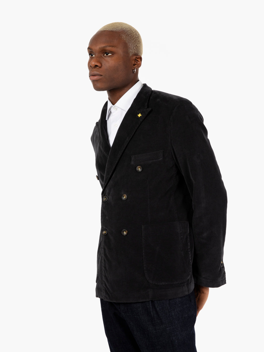 Blazer doppiopetto in velluto antracite