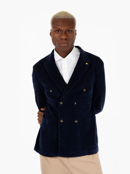 Blazer doppiopetto in velluto navy