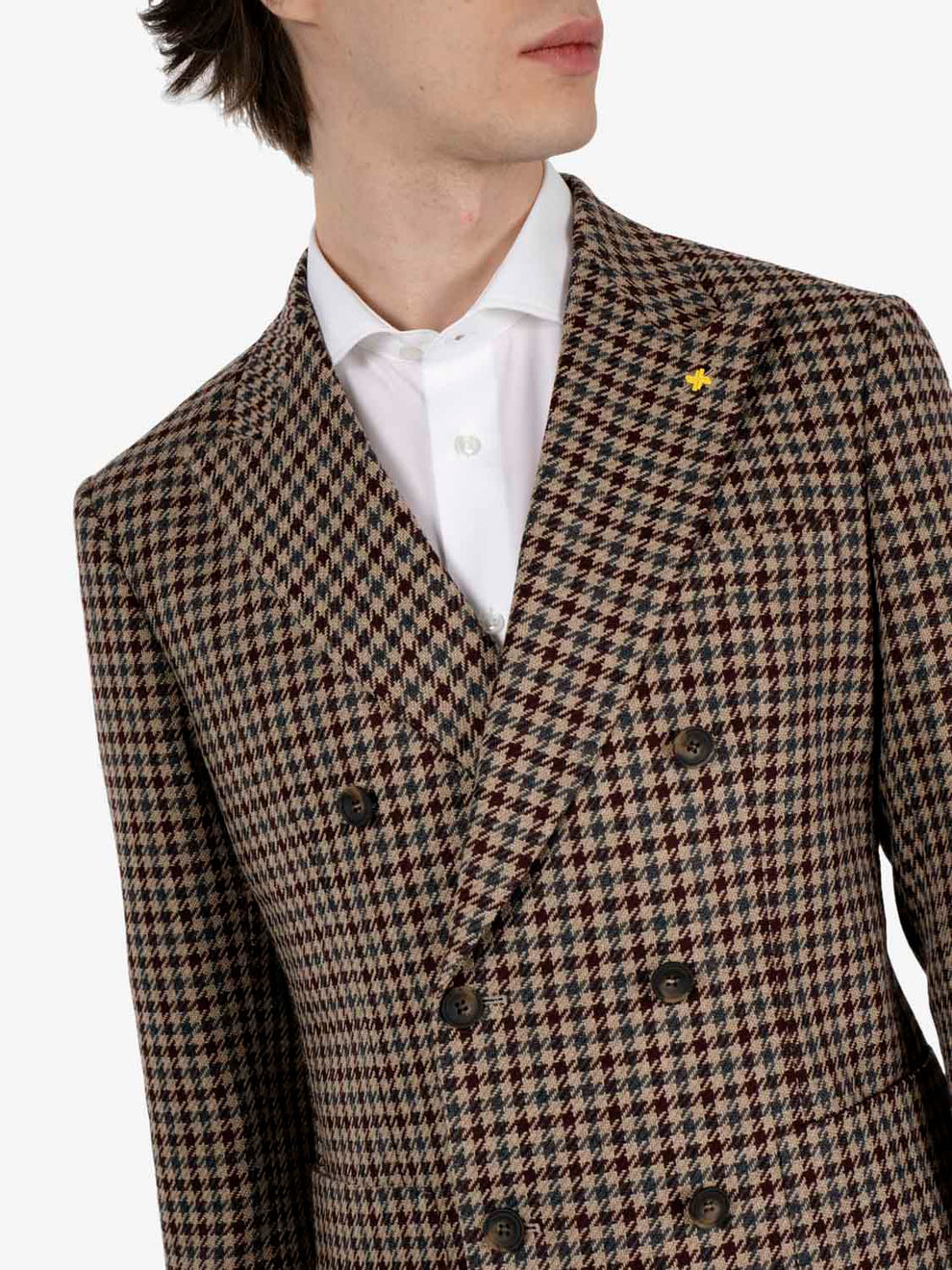 Burgundy houndstooth double-breasted blazer