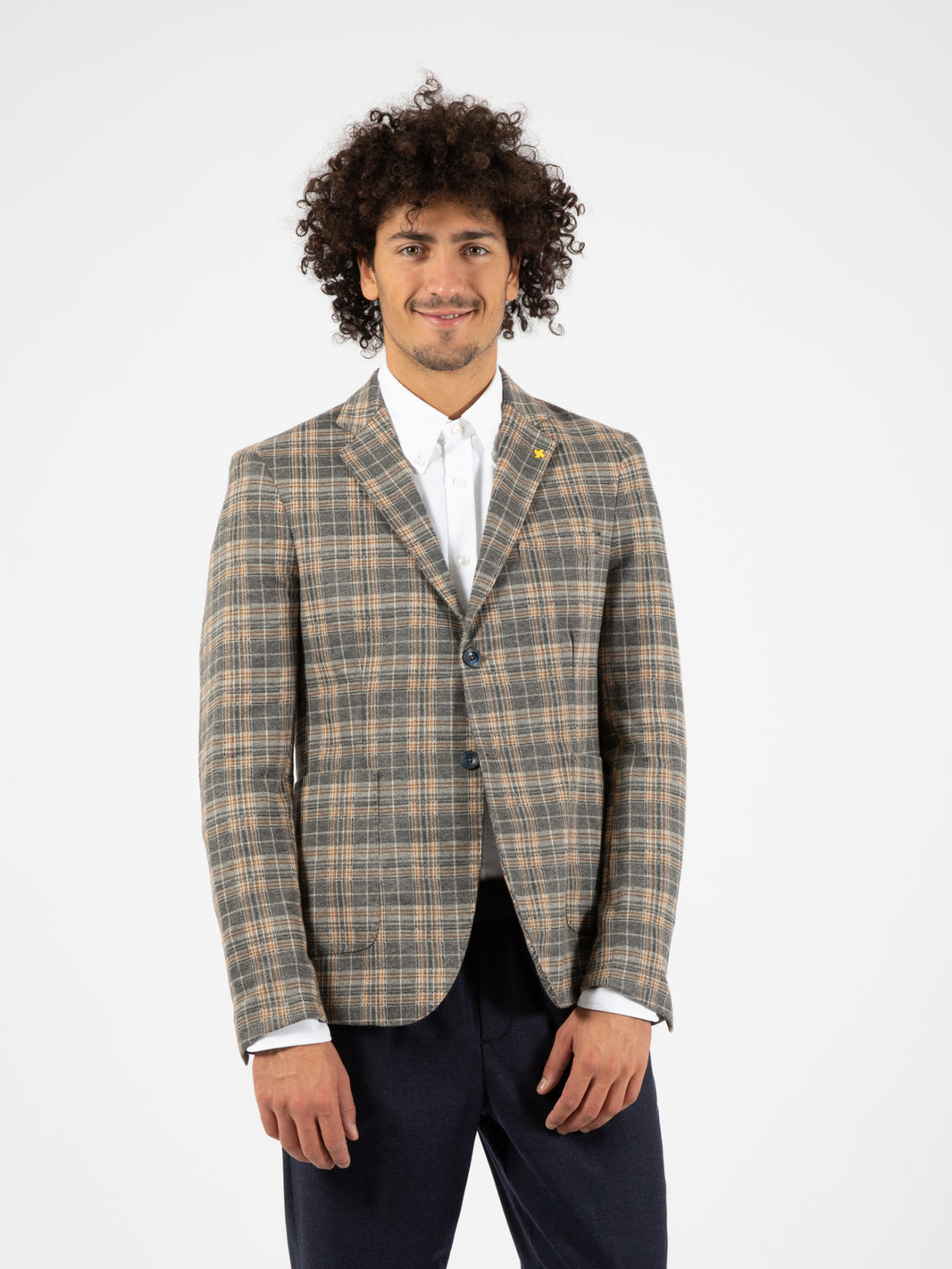 Blazer fantasia check grigio / bianco / senape