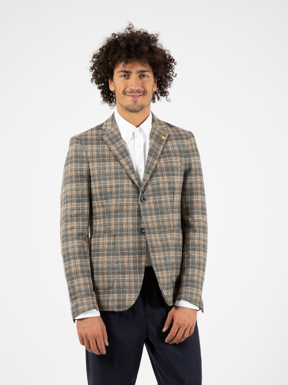 Blazer fantasia check grigio / bianco / senape
