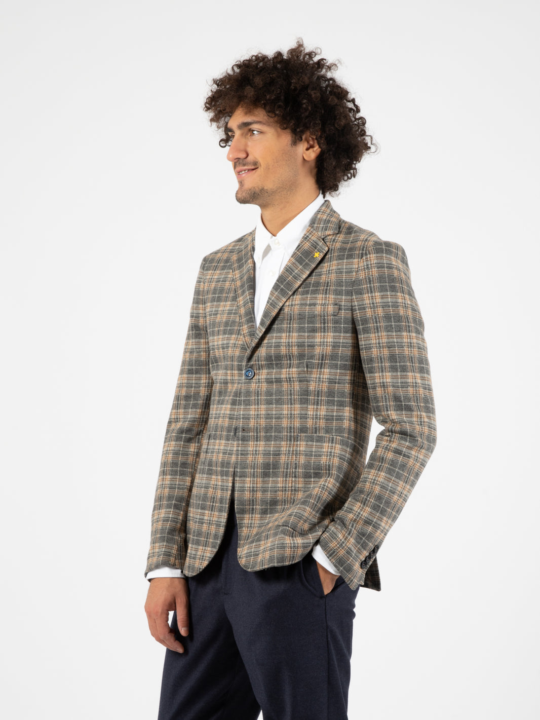 Blazer fantasia check grigio / bianco / senape