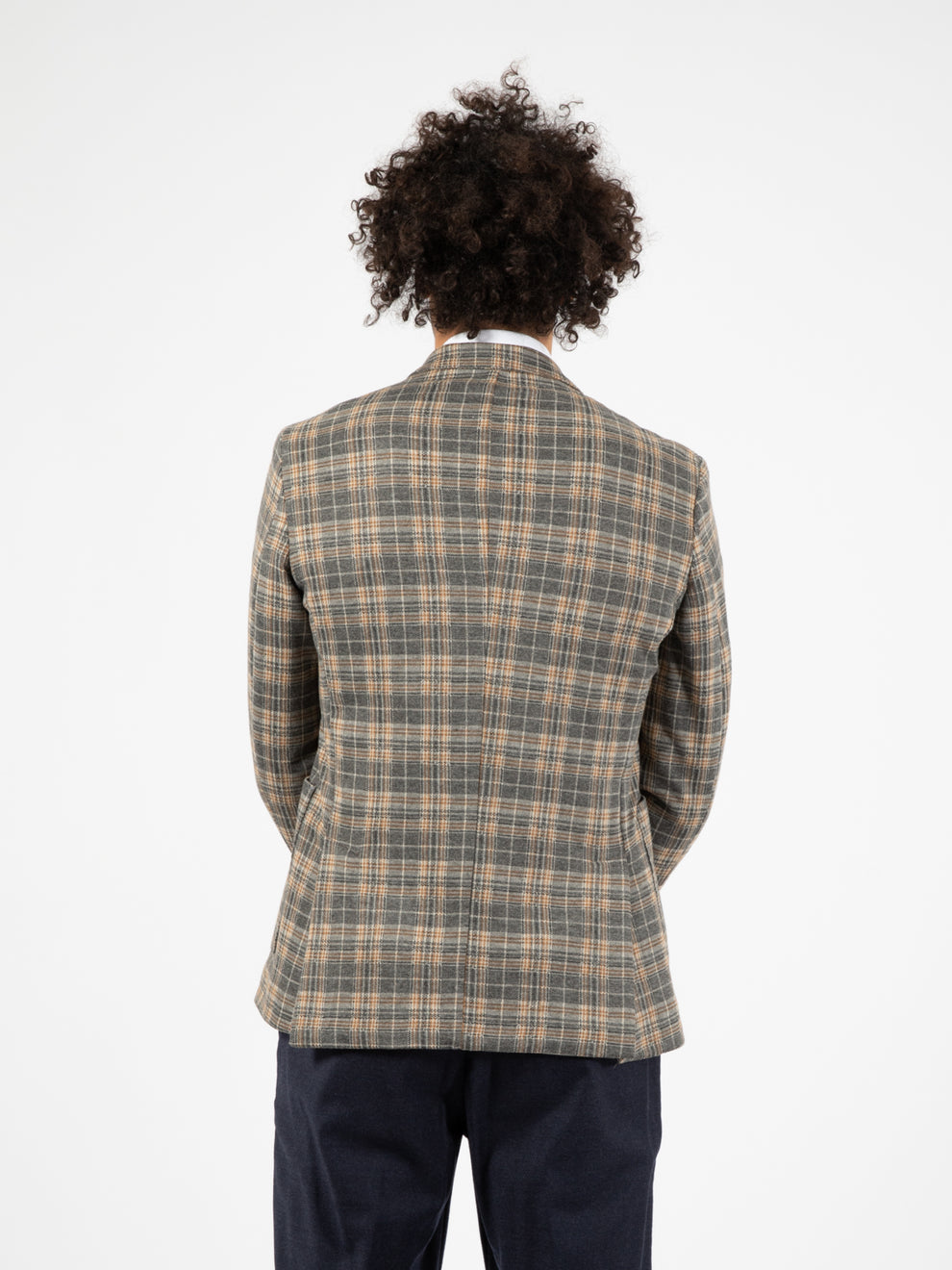 Blazer fantasia check grigio / bianco / senape