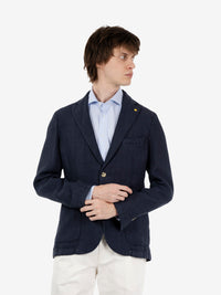 Blazer in lino monopetto blu
