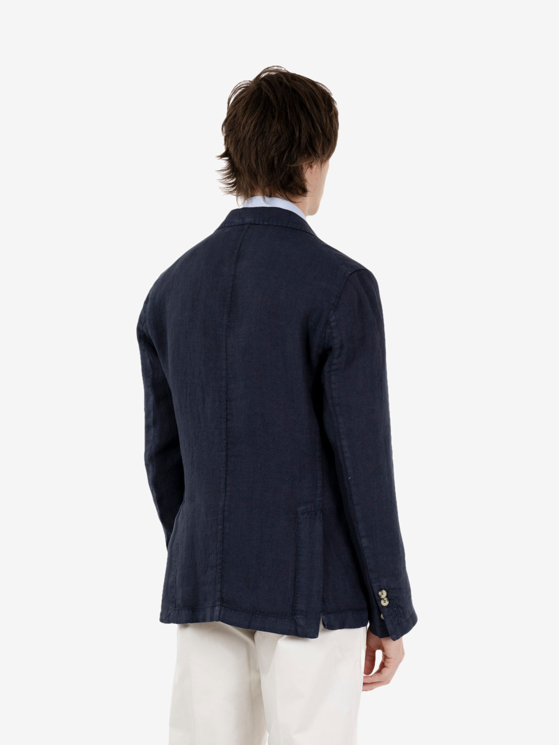 Single-breasted blue linen blazer