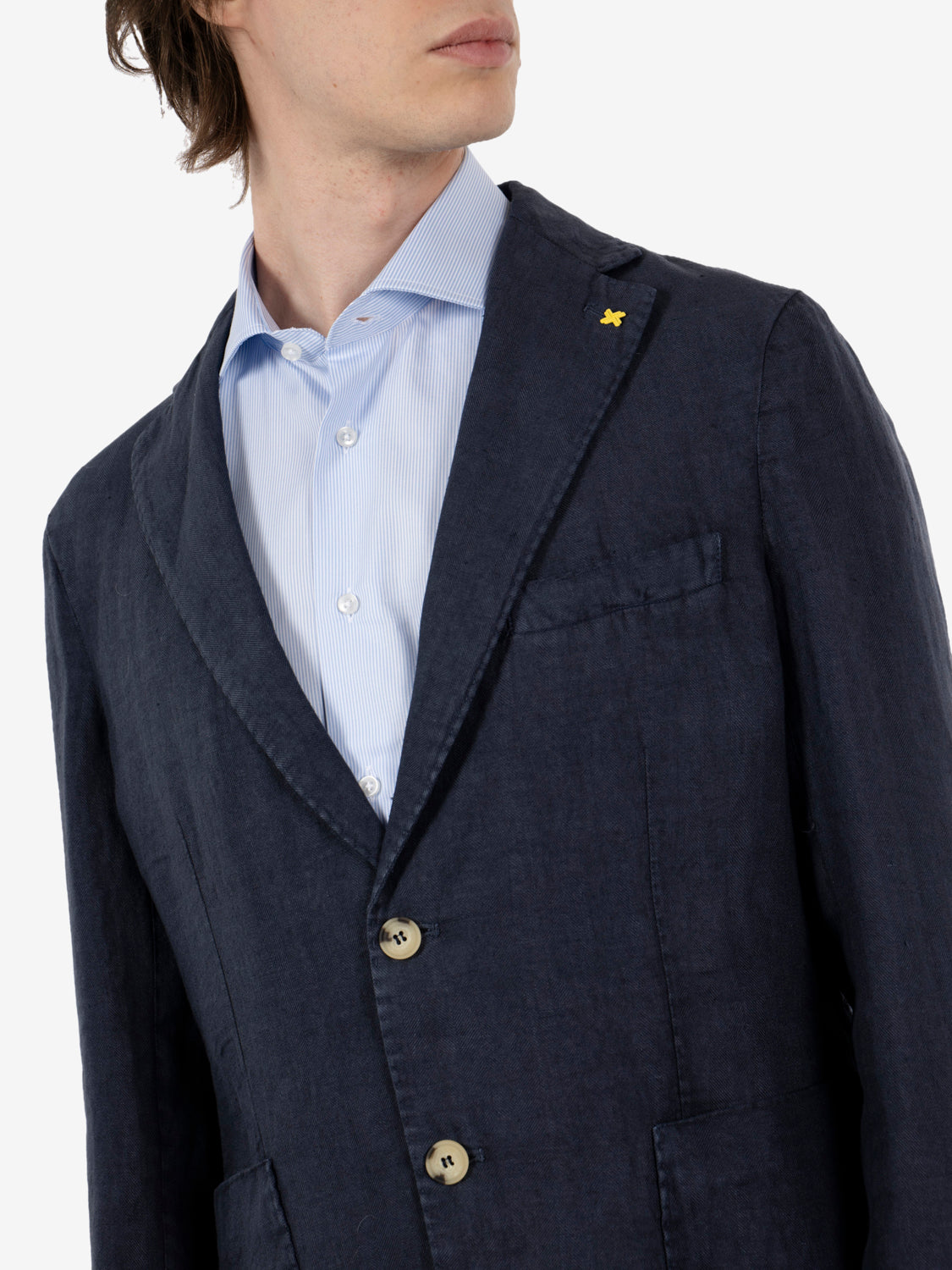 Single-breasted blue linen blazer