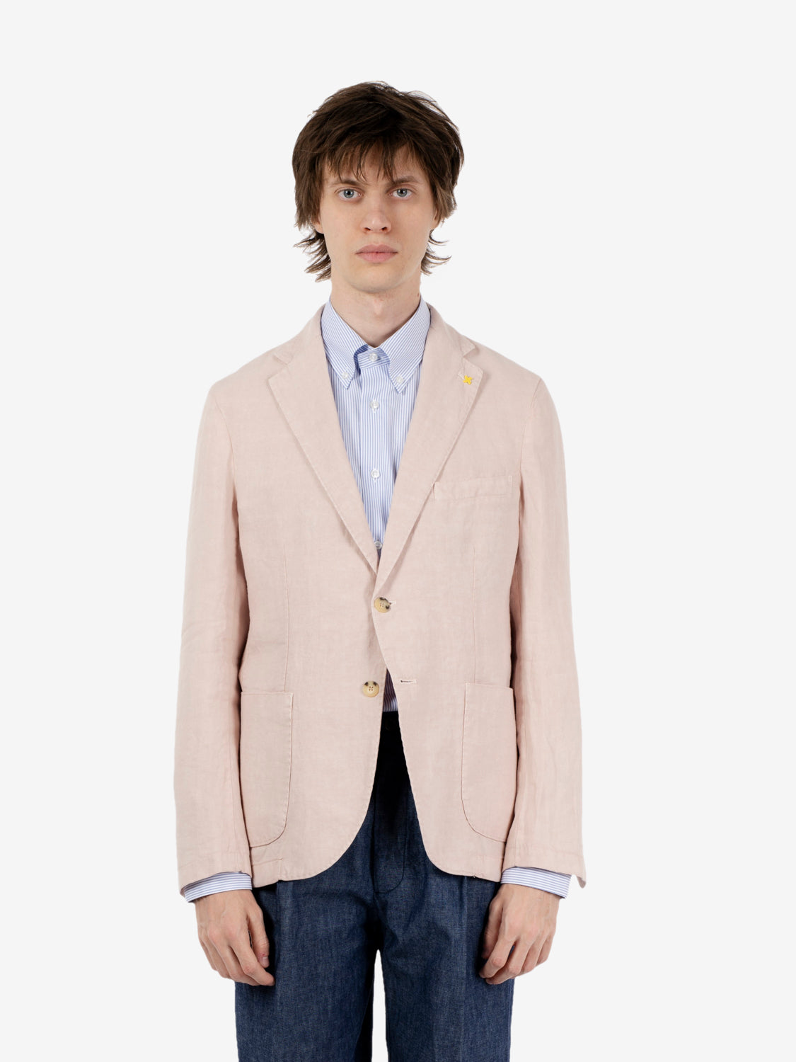 Blazer in lino monopetto rosa