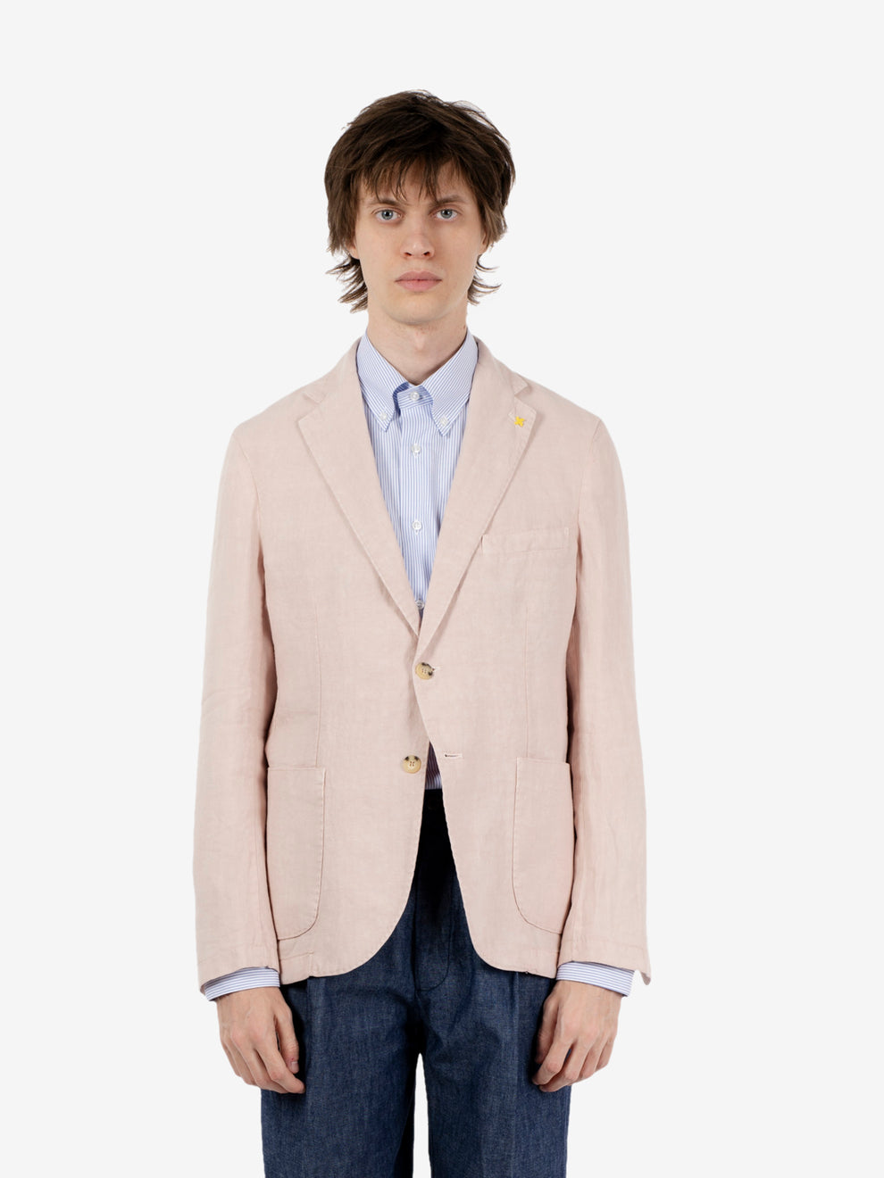 Blazer in lino monopetto rosa