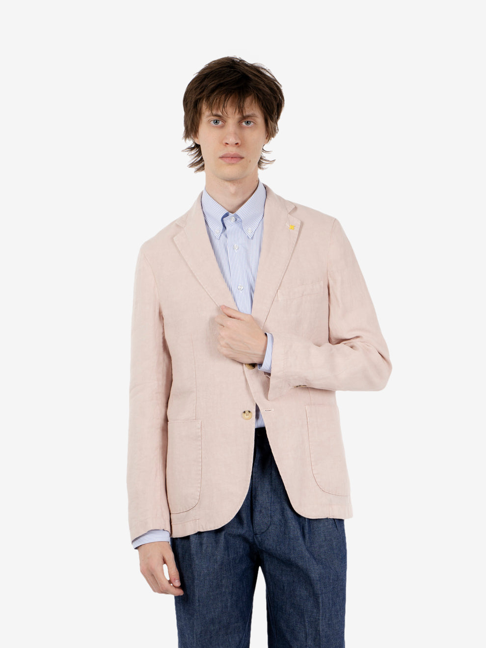 Blazer in lino monopetto rosa
