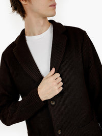 Dark brown single-breasted knit blazer