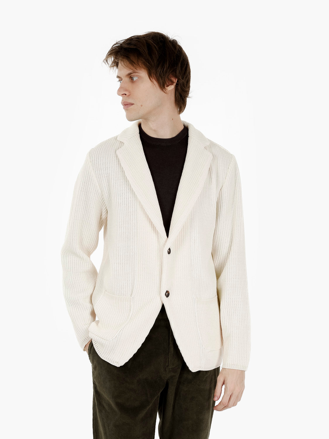 Blazer in maglia monopetto panna