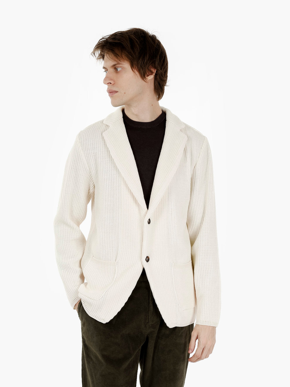 Blazer in maglia monopetto panna