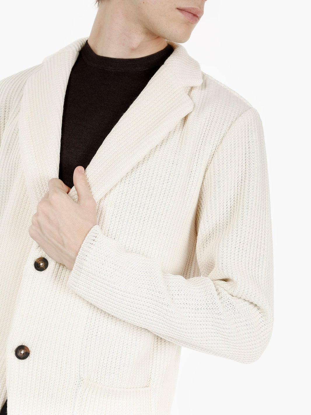 Blazer in maglia monopetto panna
