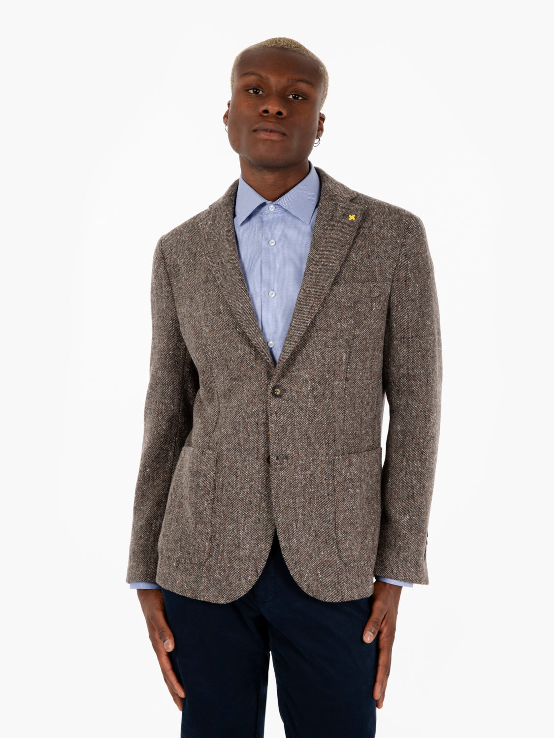 Grey/dark brown melange wool blend blazer