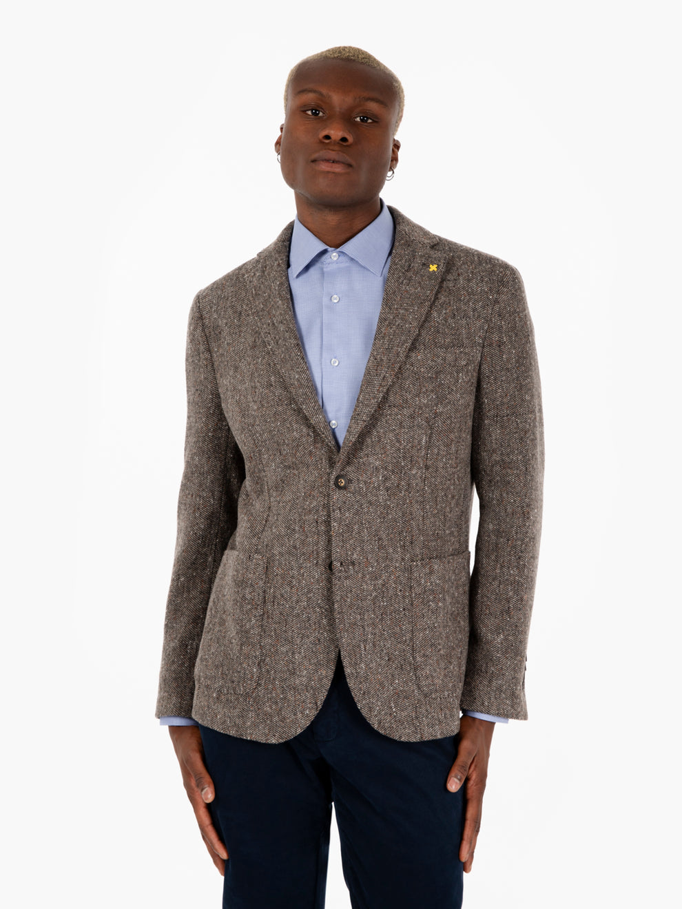 Grey/dark brown melange wool blend blazer