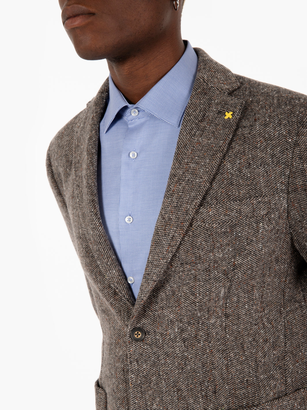 Grey/dark brown melange wool blend blazer