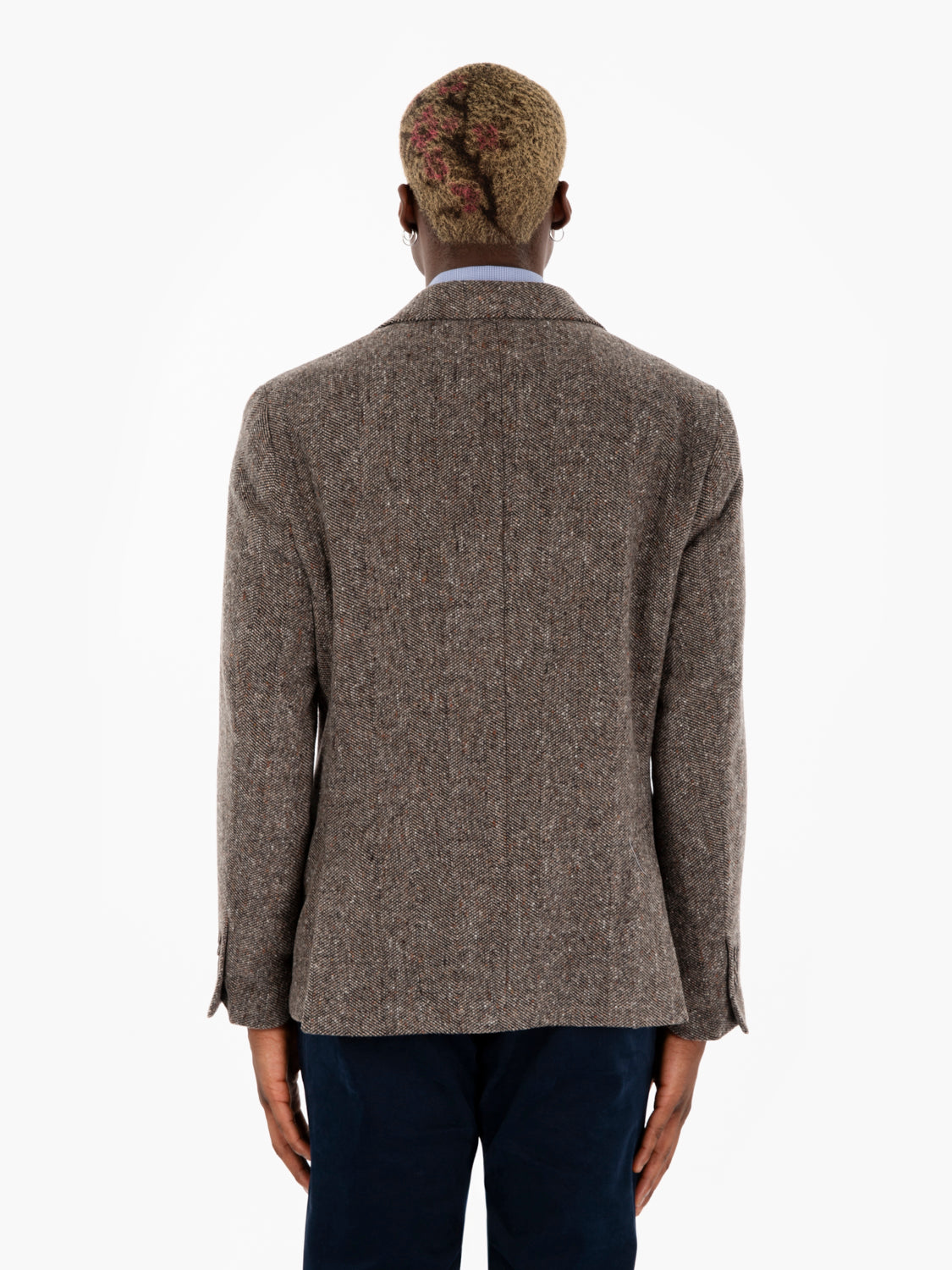 Grey/dark brown melange wool blend blazer