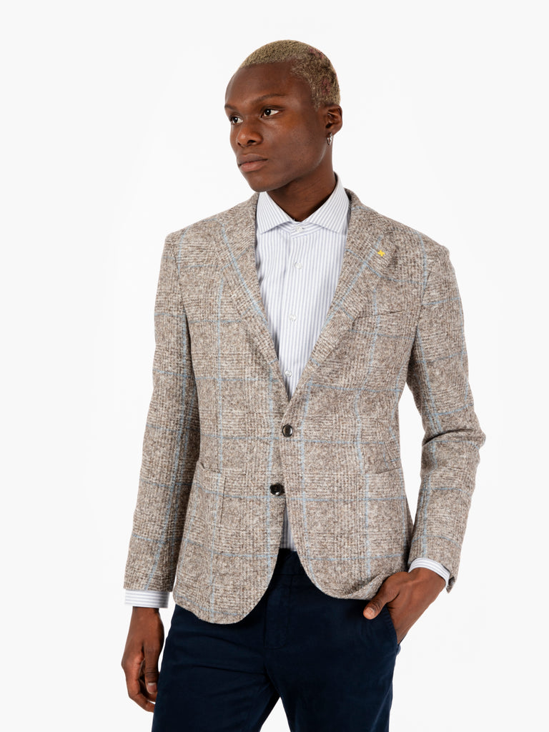 ALESSANDRO GILLES - Blazer in misto lana motivo a righe beige / azzurro