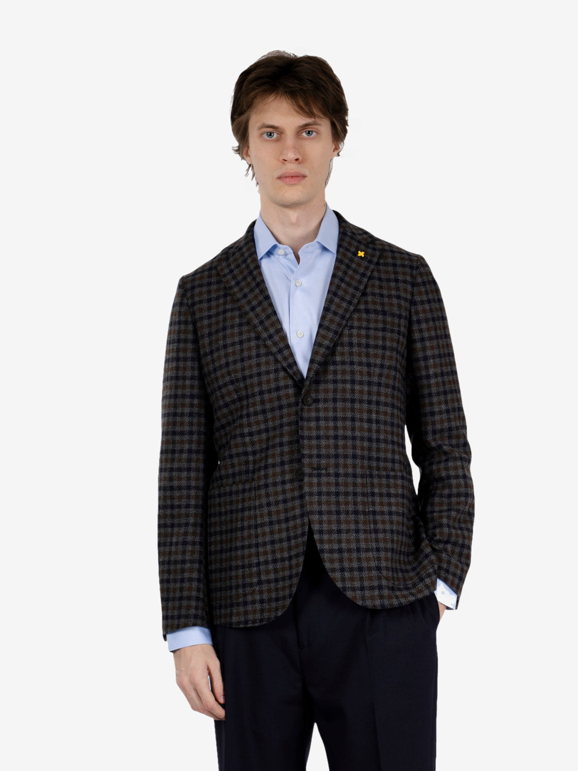 Blazer monopetto check grigio / marrone / blu