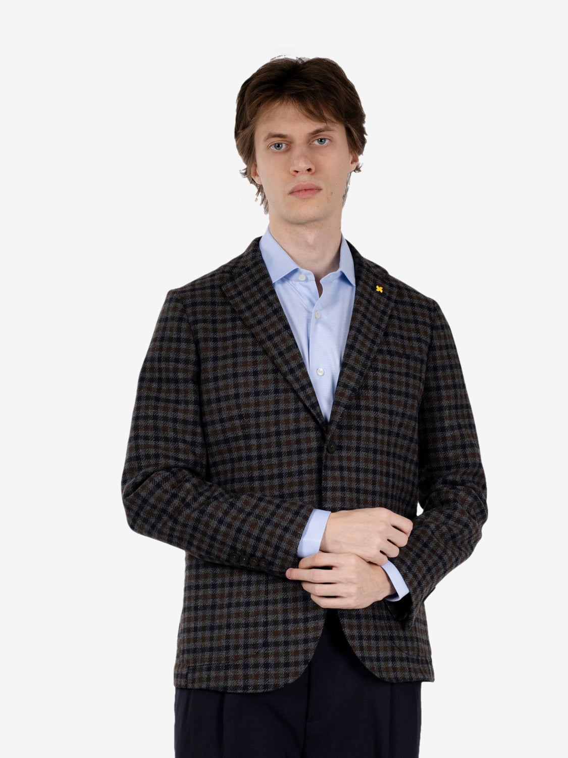 Blazer monopetto check grigio / marrone / blu