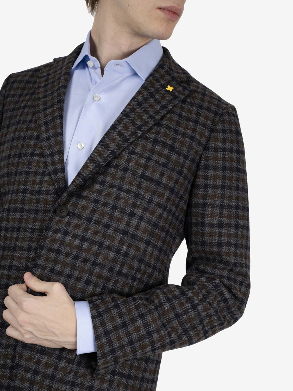 Blazer monopetto check grigio / marrone / blu